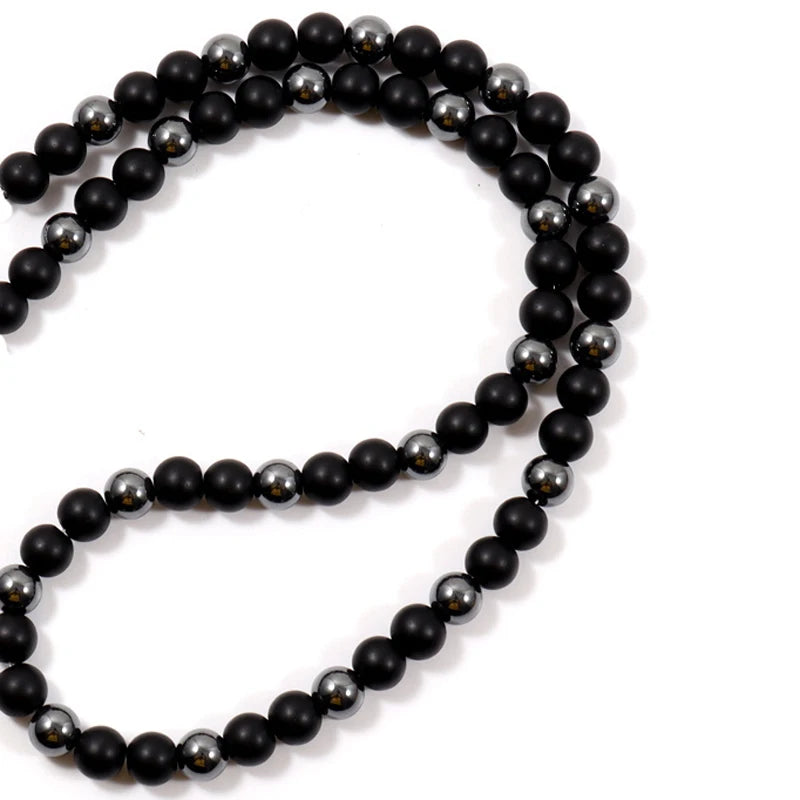 FBA Black Lava Stone Beaded Choker Necklace | Men's Vintage Jewelry