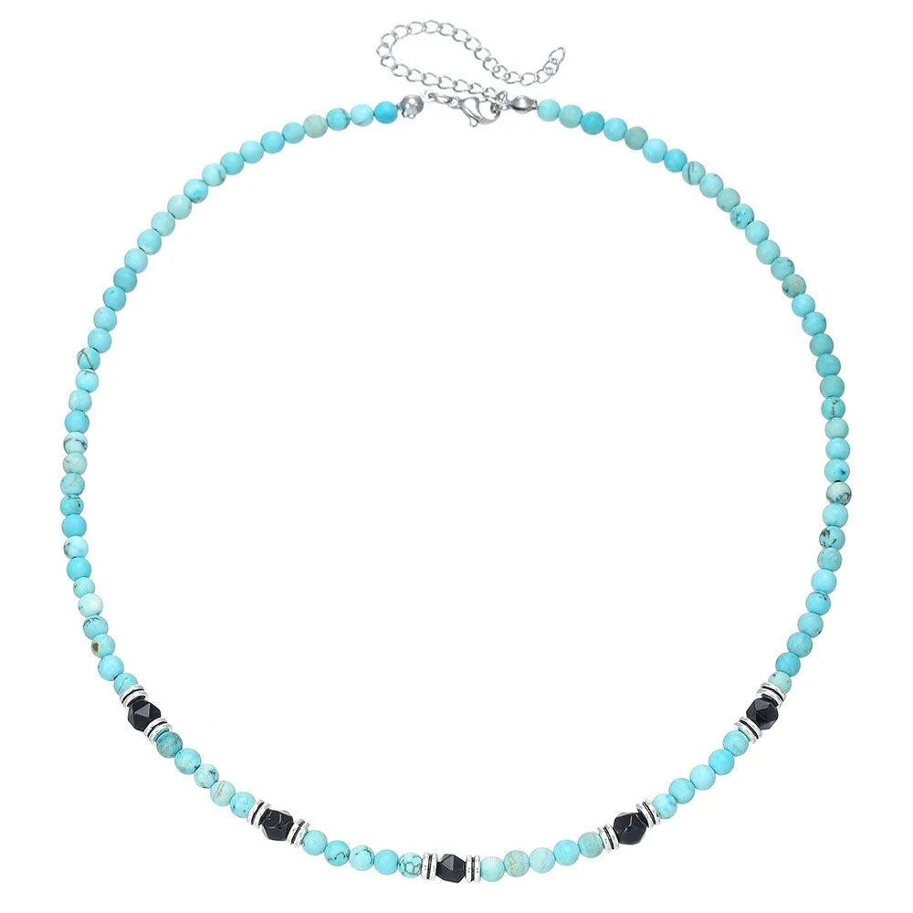 FBA Ethnic Turquoise Black Beaded Necklace for Men | Western Style Jewelry