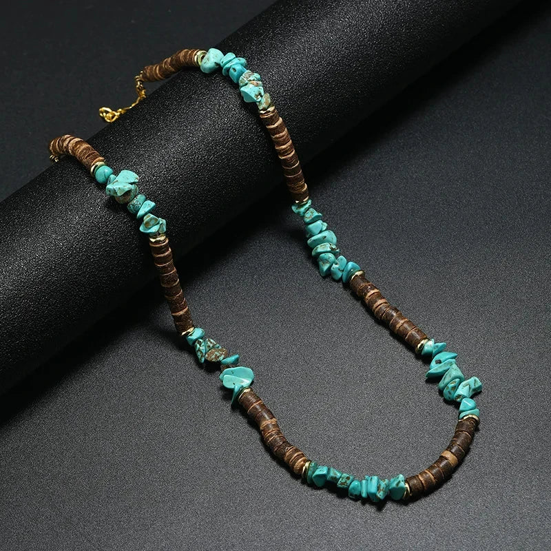 FBA Men's Wood Bead Natural Stone Necklace | Retro Summer Jewelry