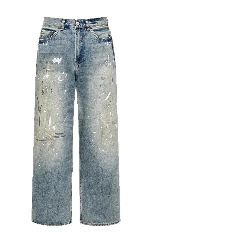 American Retro Ink Splash Wide-Leg Jeans – Unisex Loose Fit Mopping Denim Pants | S–XXL | FBA Vibes