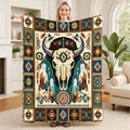 Buffalo Skull Ethnic Print Flannel Throw Blanket | FBA Vibes