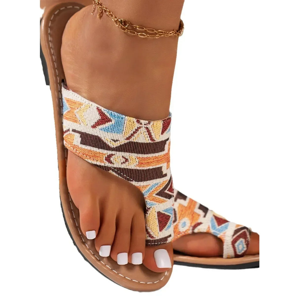 FBA Women's Ethnic Flip-Toe Flat Slippers | Lightweight Beach Shoes