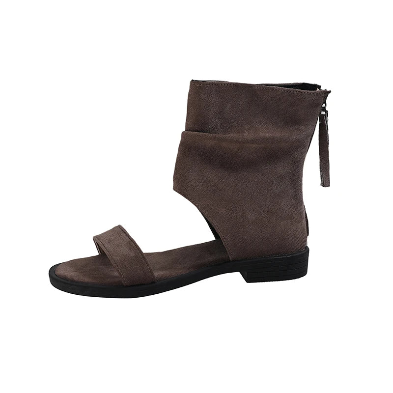 Women's Flat Gladiator Sandal — Open Toe, Buckle Strap, Zip