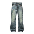 Men's American Retro Washed Distressed High Waist Straight Leg Loose Jeans – Chain Print Streetwear Denim | S–XXL | FBA Vibes