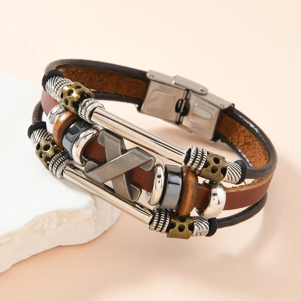 FBA Handmade Genuine Leather Beaded Bracelet | Unisex Jewelry