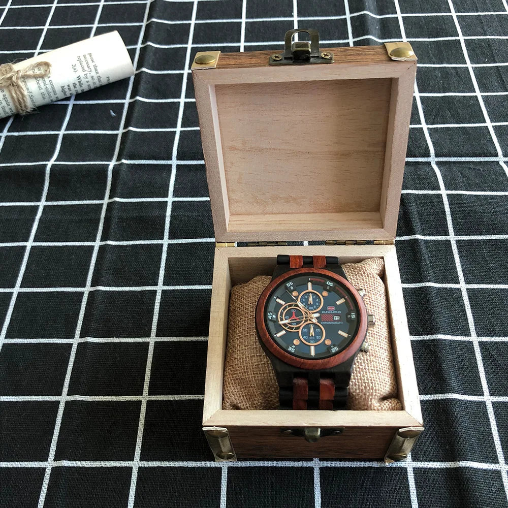 FBA Men's Sport Military Chronograph Wood Watch | Luxury Quartz Wristwatch
