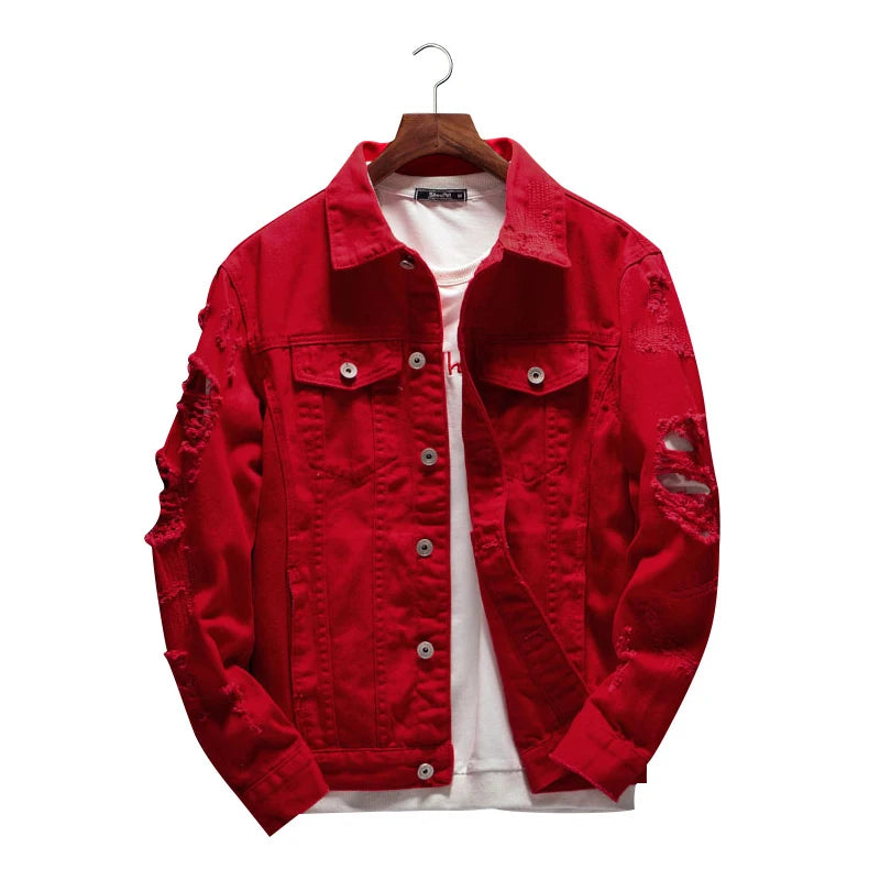 Men's Retro Ripped Denim Jacket – Streetwear Jean Coat | 4 Colors | S–4XL | FBA Vibes