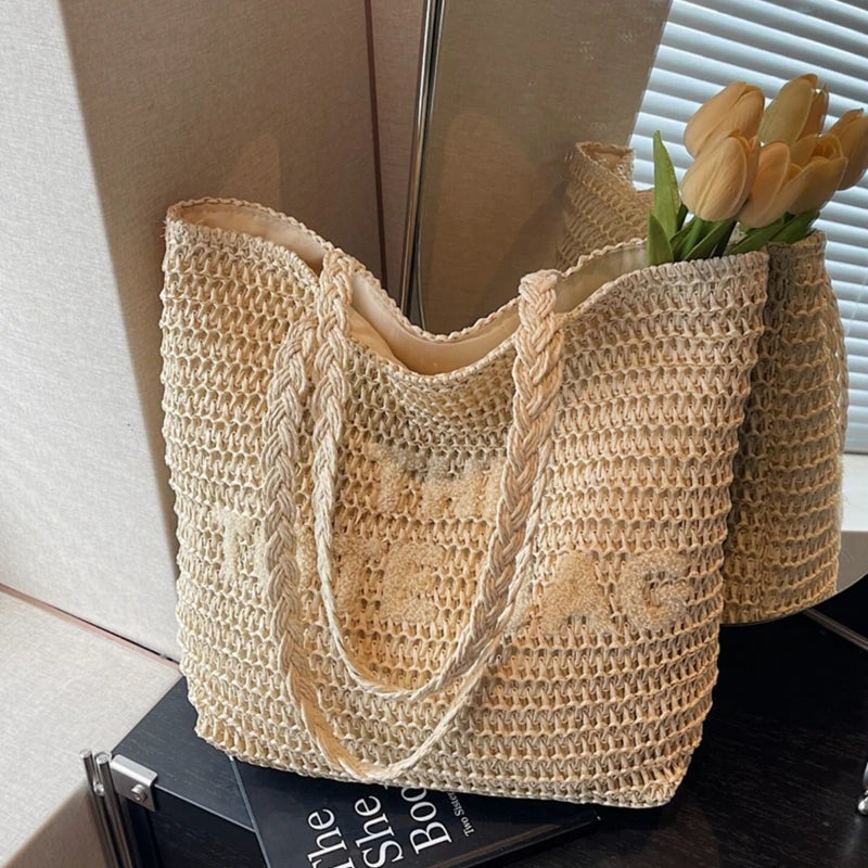 Premium Handwoven Straw Bucket Tote Bag for Women – Seaside Vacation Beach Bag