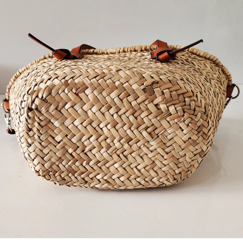 Large Capacity Rattan Wicker Woven Basket Tote Bag – Straw Shoulder & Crossbody Beach Bag for Women