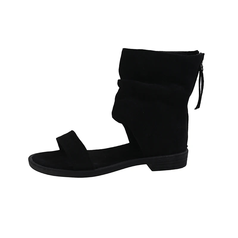 Women's Flat Gladiator Sandal — Open Toe, Buckle Strap, Zip