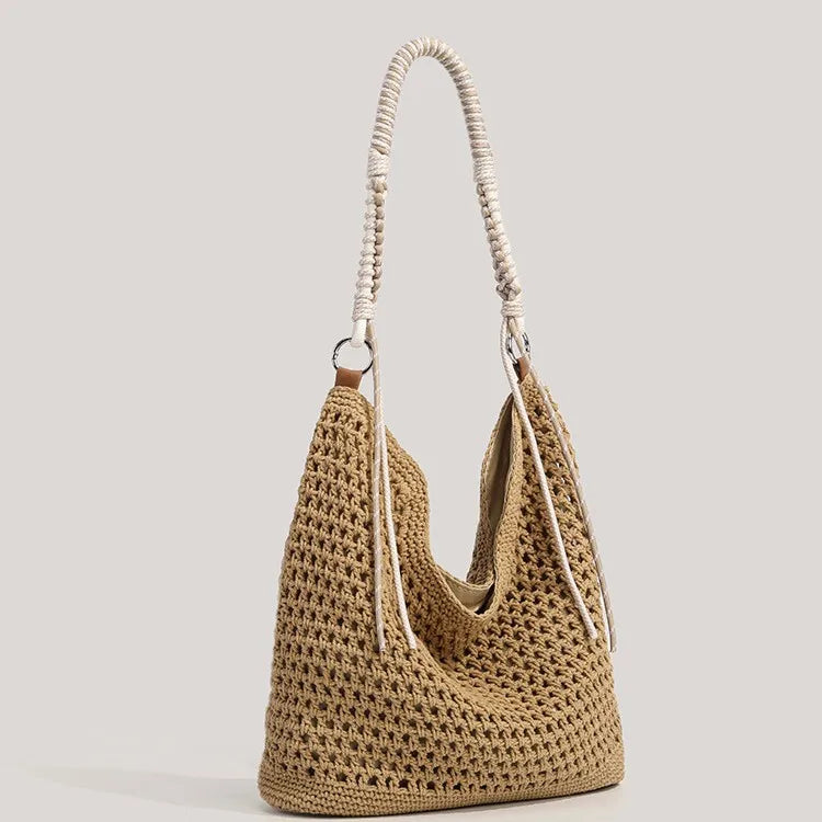 Woven Hobo Shoulder Bag with Tassel for Women – Large Capacity Beach Tote & Travel Straw Bag