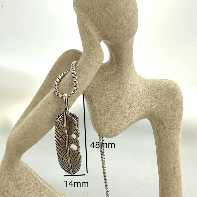 FBA Feather Print Stainless Steel Pendant Necklace | Street Style Jewelry