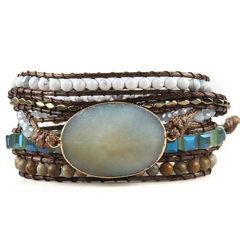 FBA Boho Mixed Natural Stone 5-Strand Wrap Bracelet | Women's Jewelry Gift