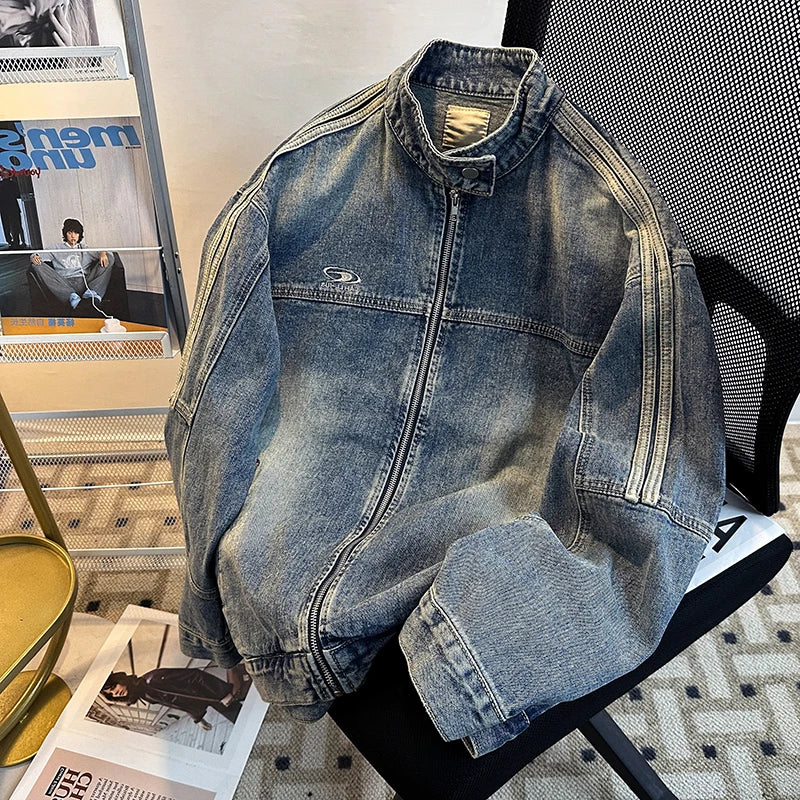 Men's Retro American Loose Denim Jacket – Unisex Streetwear | Blue | M–3XL | FBA Vibes