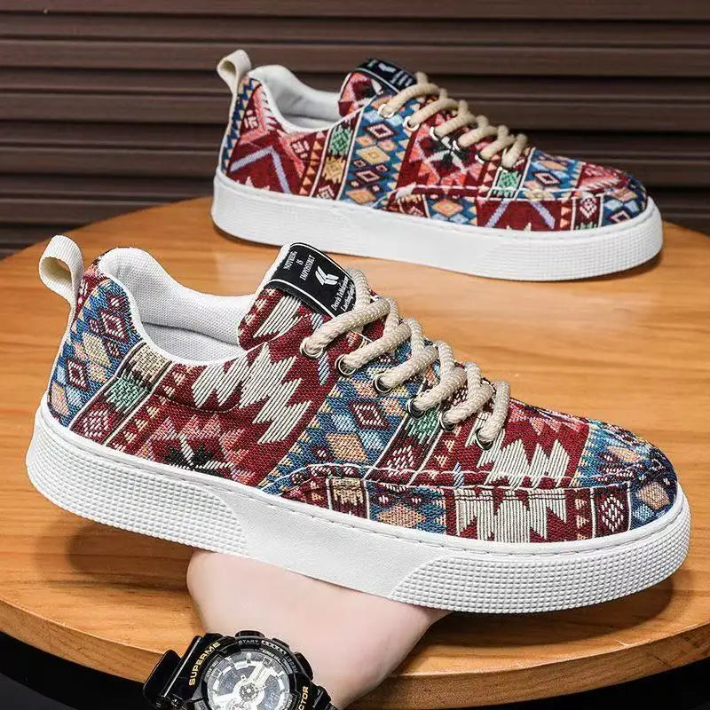 FBA Men's Ethnic Style Platform Board Shoes | Breathable Flat Sneakers