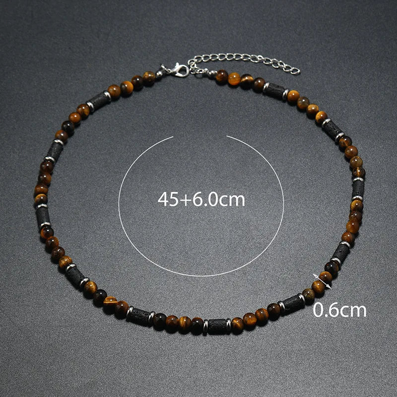 FBA Bohemian Tiger Stone Beaded Necklace for Men | Minimalist Jewelry