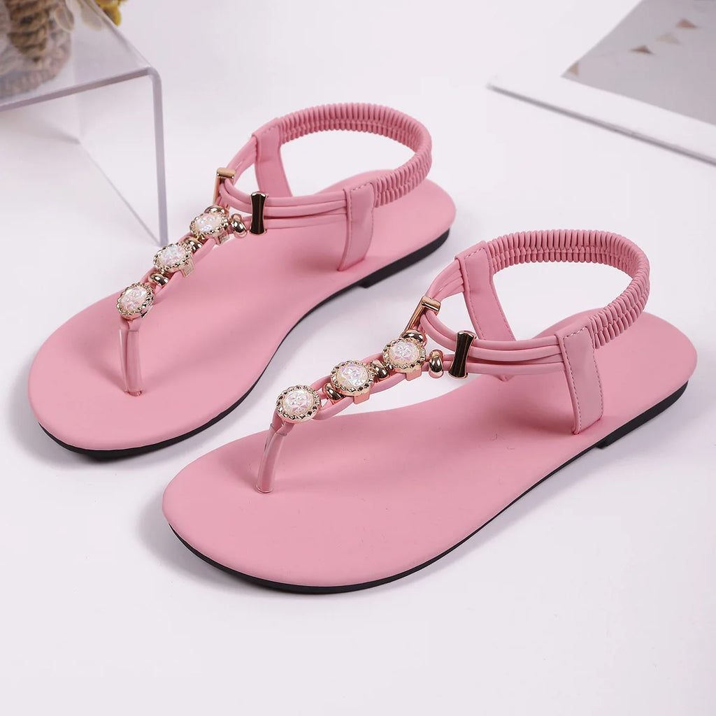 FBA Women's Handmade Beaded Fairy Style Flat Sandals | Plus Size Beach Shoes