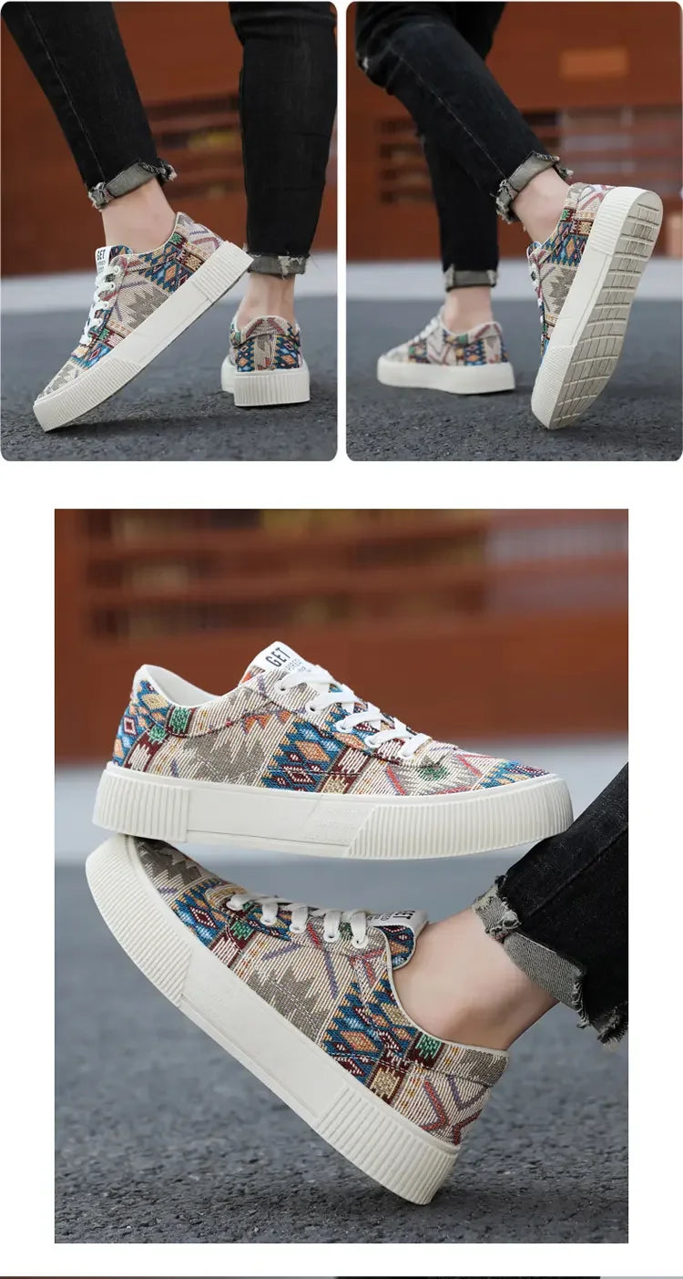 FBA Men's Retro Jacquard Low Top Trendy Shoes | National Style Korean Edition