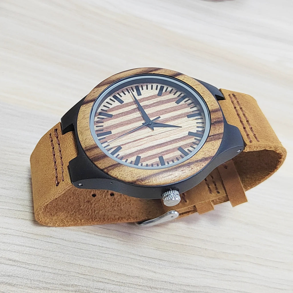 FBA Unisex Vintage Wood Watch | Leather Strap Quartz Wristwatch