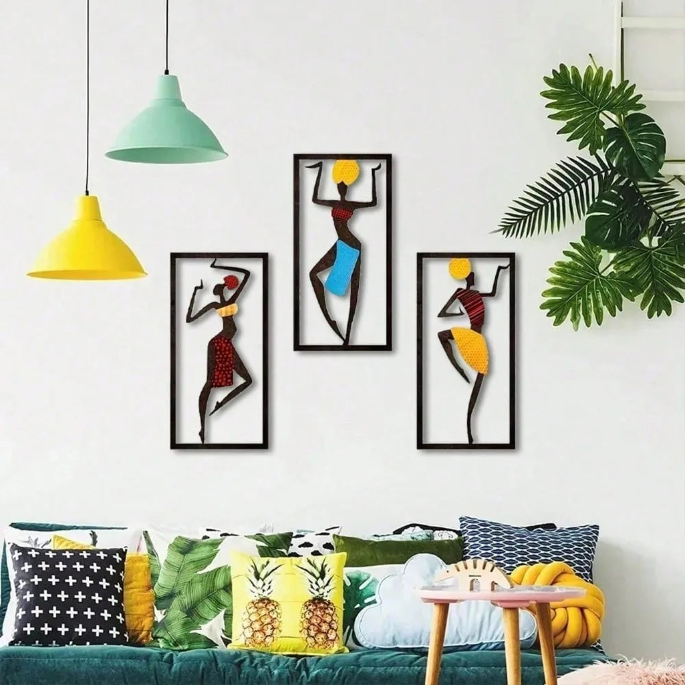 Bohemian Macrame Wall Hanging | African Dancer Fiber Art Sculpture for Living Room & Bedroom