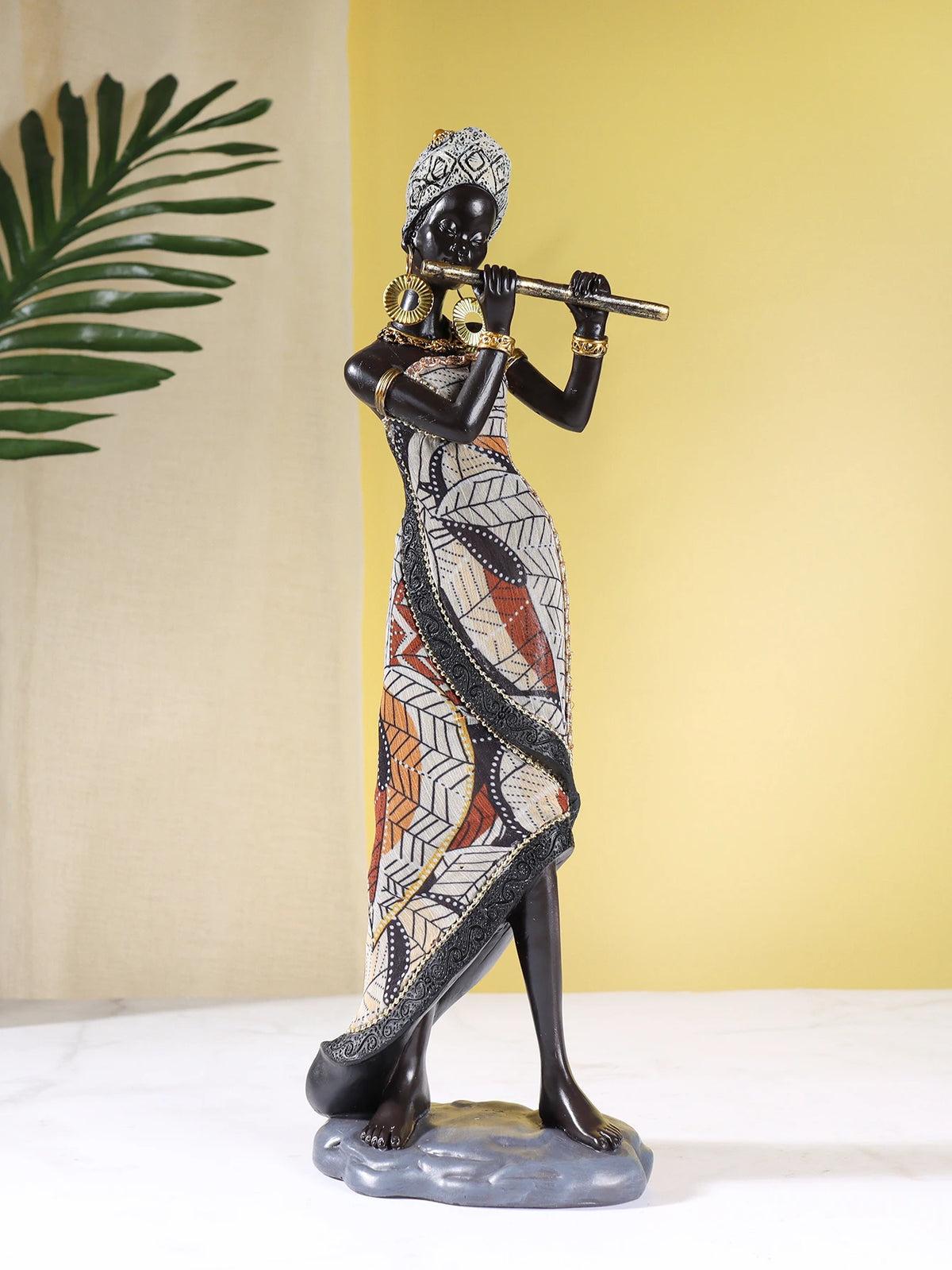 African Female Musician Sculpture | Resin Figurine Decorative Statue for Home & Office Decor
