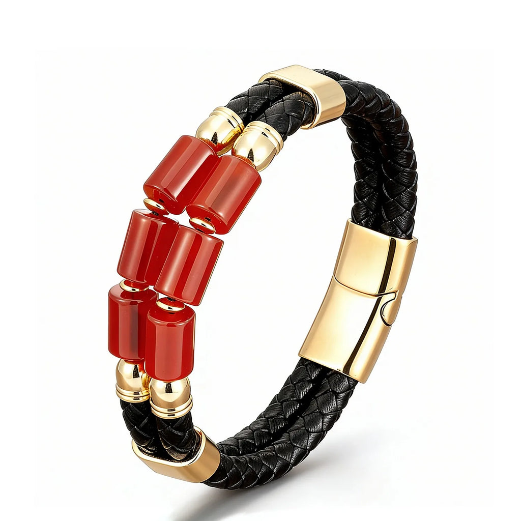 FBA Men's Natural Agate Leather Bracelet | Multi-Color Crystal Healing Jewelry