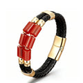 FBA Men's Natural Agate Leather Bracelet | Multi-Color Crystal Healing Jewelry