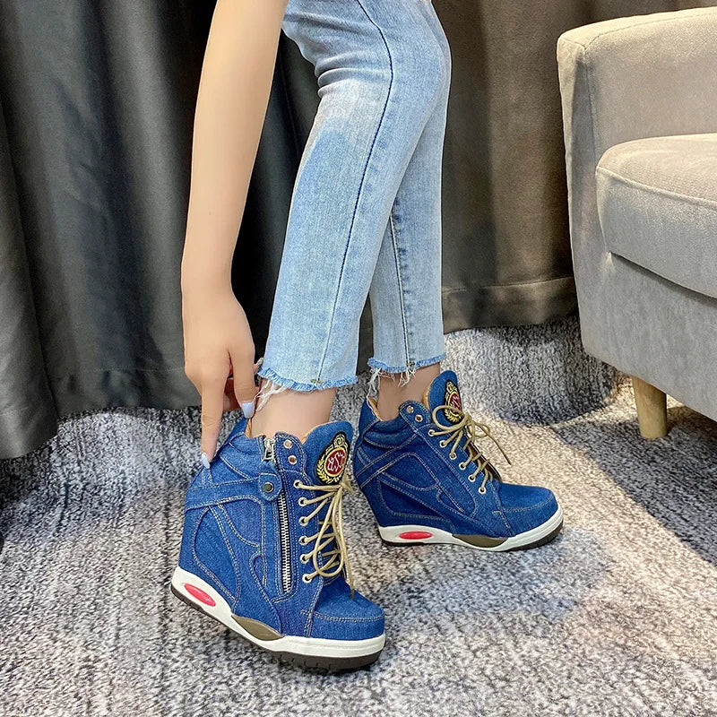 Women's Denim Wedge Platform Sneaker Boot | FBA Vibes