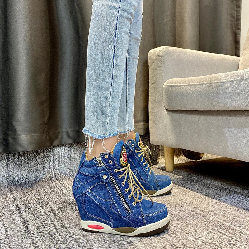 Women's Denim Wedge Platform Sneaker Boot | FBA Vibes