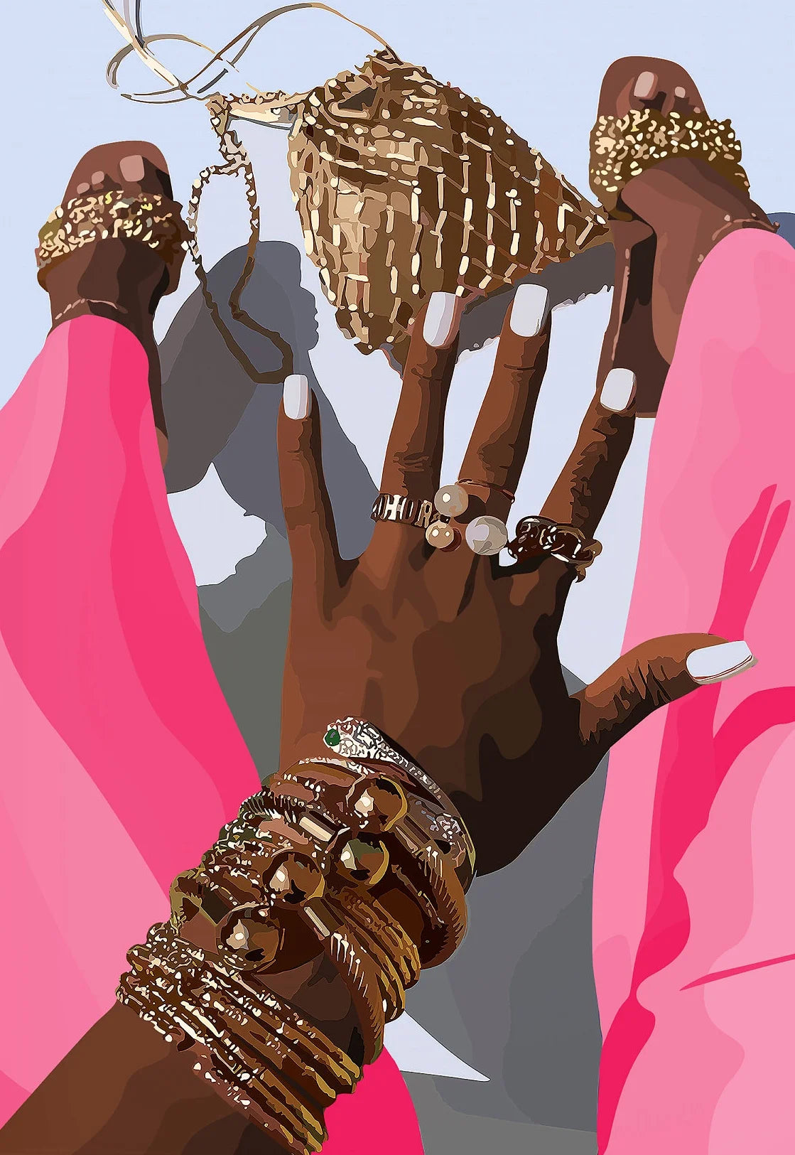 Hip Hop Black Girl Gold Jewelry Canvas Print | Afro Wall Art | FBA Vibes