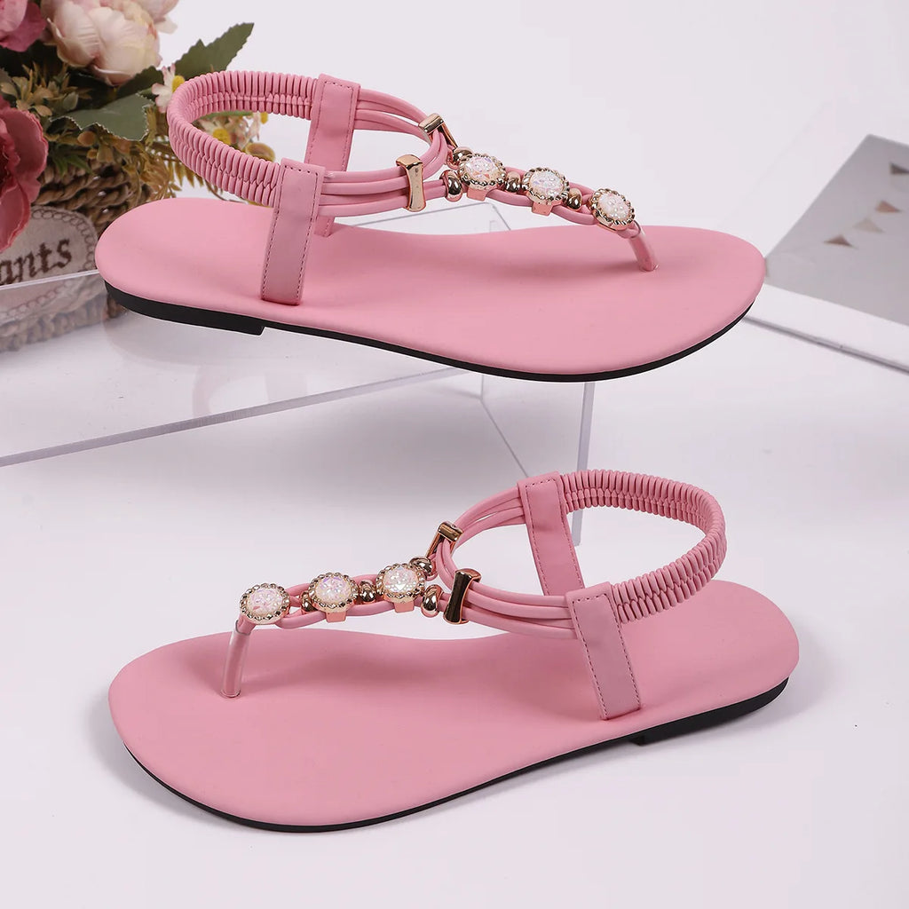FBA Women's Handmade Beaded Fairy Style Flat Sandals | Plus Size Beach Shoes