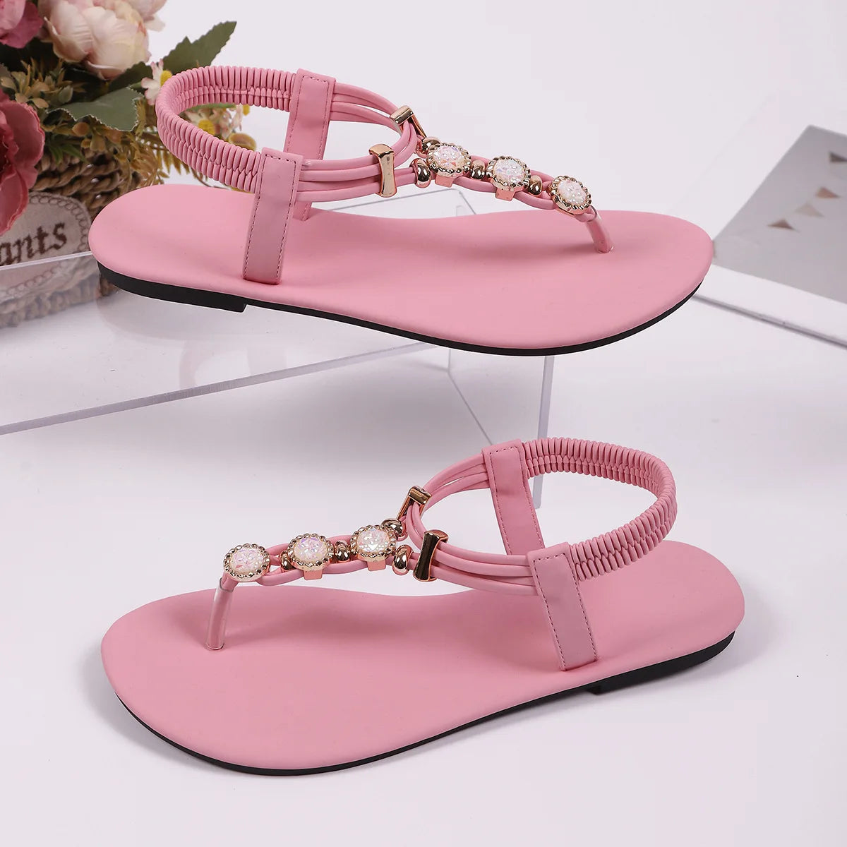 FBA Women's Handmade Beaded Fairy Style Flat Sandals | Plus Size Beach Shoes
