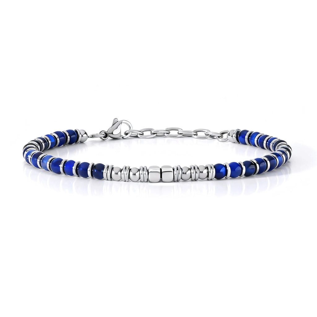FBA Men's Blue Natural Stone Stainless Steel Bracelet | Handmade Jewelry