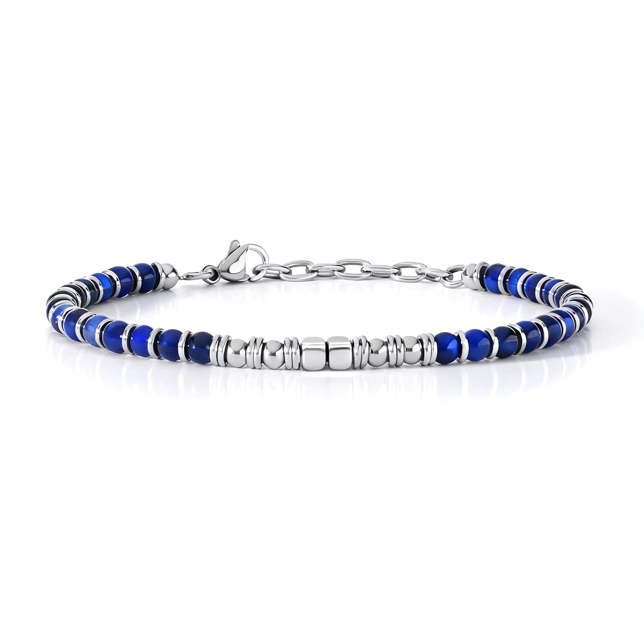 FBA Men's Blue Natural Stone Stainless Steel Bracelet | Handmade Jewelry
