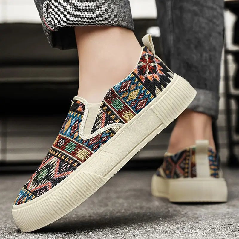 FBA Men's Canvas Printing Thick Platform Retro Sneakers | Elegant Breathable Casual Shoes