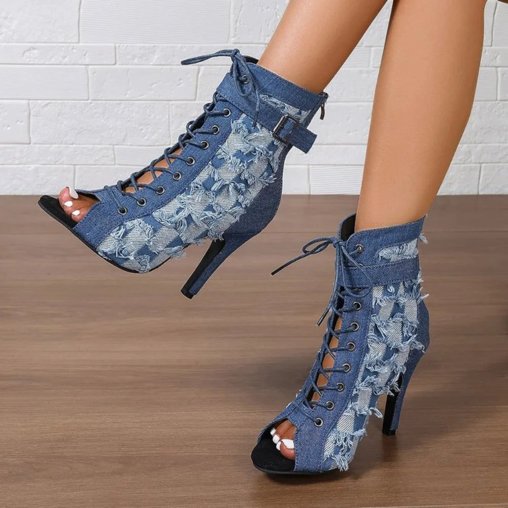 Women's Open Toe Strappy Cutout Sandal Boot — Stiletto Heel