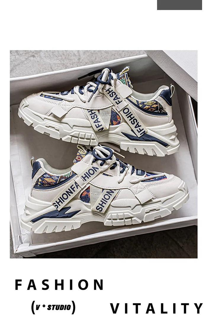 Men's Running Shoes 2025 New Summer Original Design Versatile Casual Thick Bottom Heightening Dad Trendy Sneakers PU Mesh Lin...