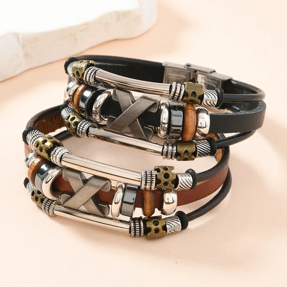 FBA Handmade Genuine Leather Beaded Bracelet | Unisex Jewelry