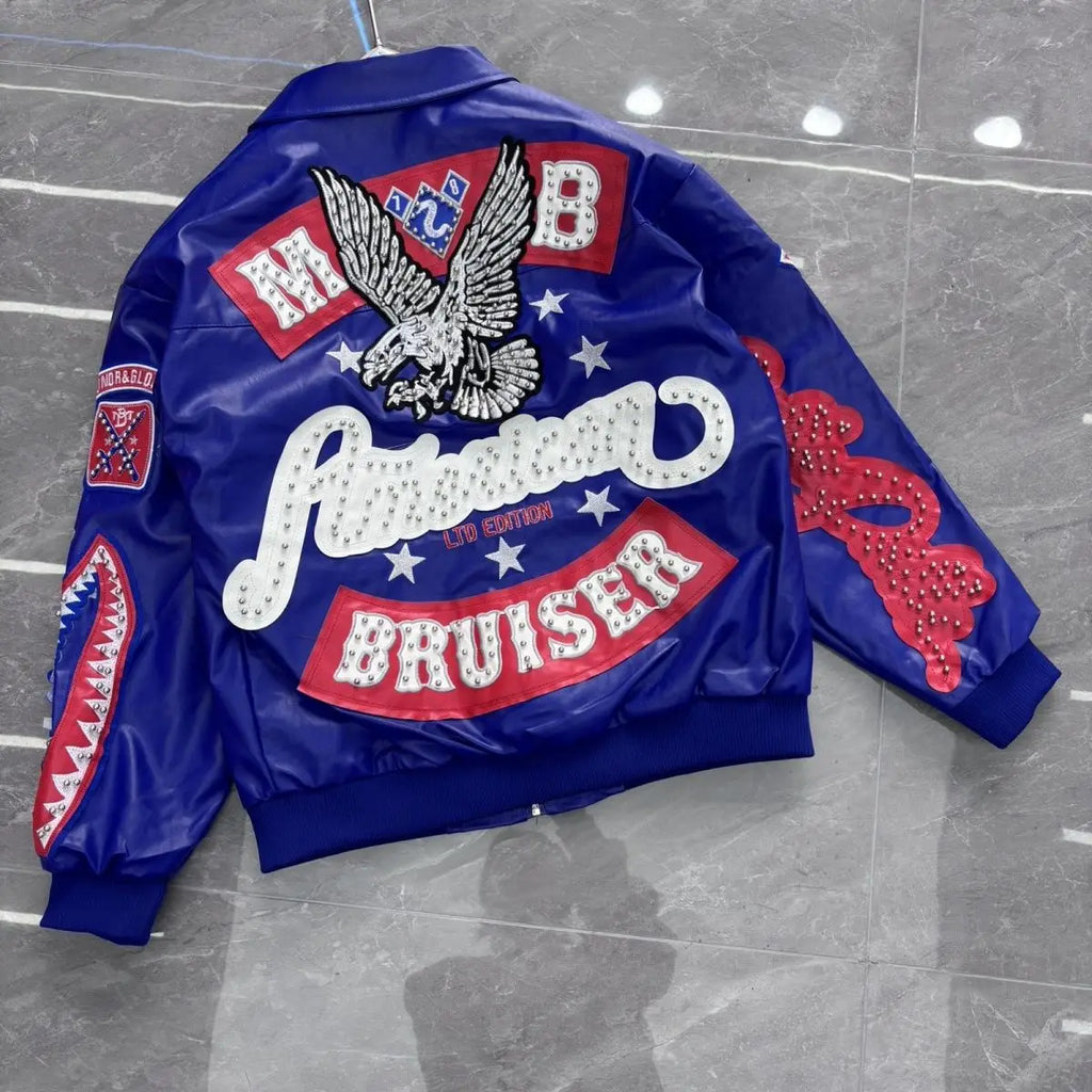 Men's Heavy Embroidery American Retro Leather Flight Jacket – Motorcycle Stand Collar Coat | 7 Colors | S–XXL | FBA Vibes
