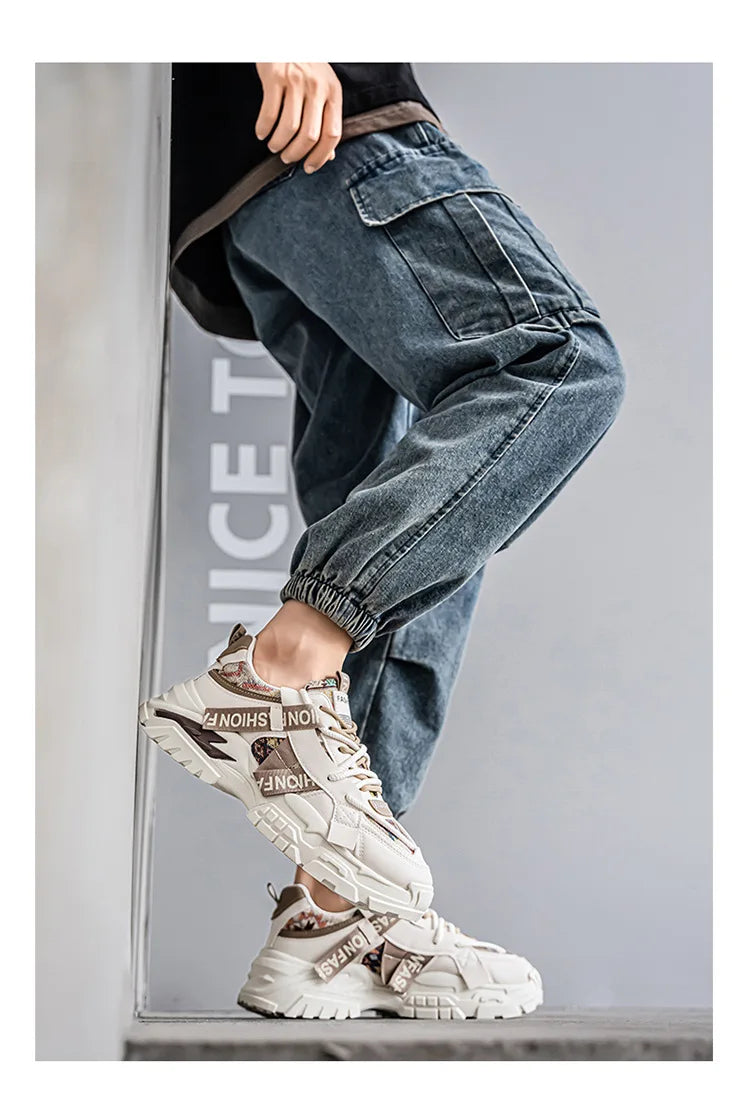Men's Running Shoes 2025 New Summer Original Design Versatile Casual Thick Bottom Heightening Dad Trendy Sneakers PU Mesh Lin...