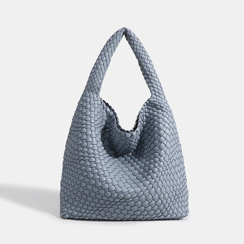Hand-Knitted PU Woven Tote Bag for Women – Large Luxury Criss-Cross Shoulder Bag