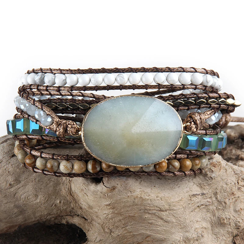 FBA Boho Mixed Natural Stone 5-Strand Wrap Bracelet | Women's Jewelry Gift
