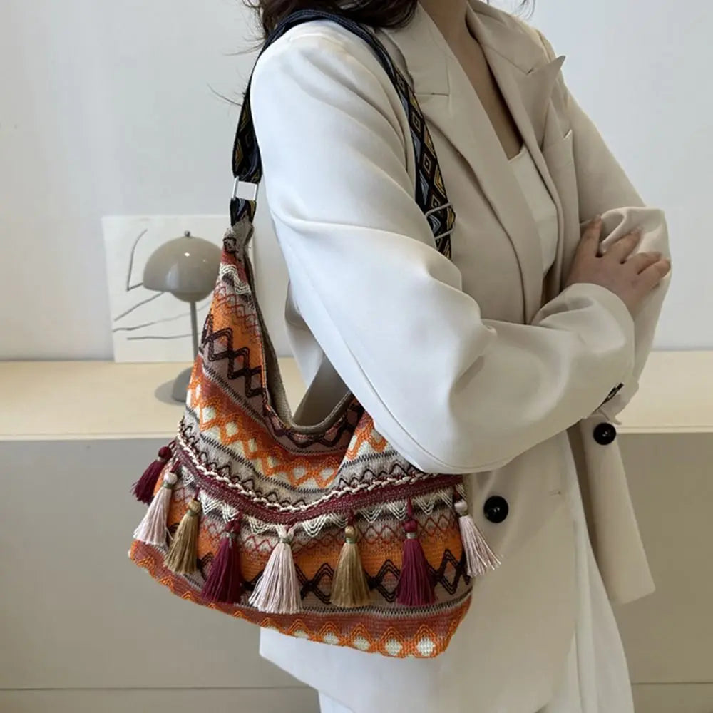 Tassel Ethnic Bohemian Crossbody Shoulder Bag – Fringe Woven Messenger Tote