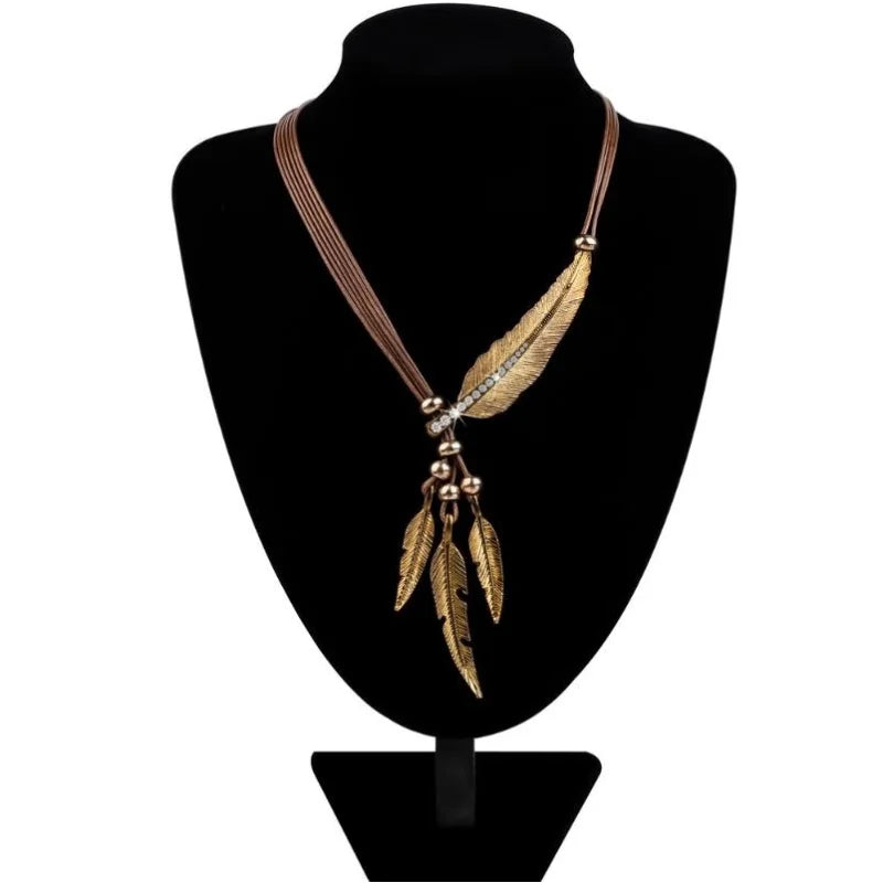 FBA Boho Feather Choker Necklace | Ethnic Rope Chain Jewelry