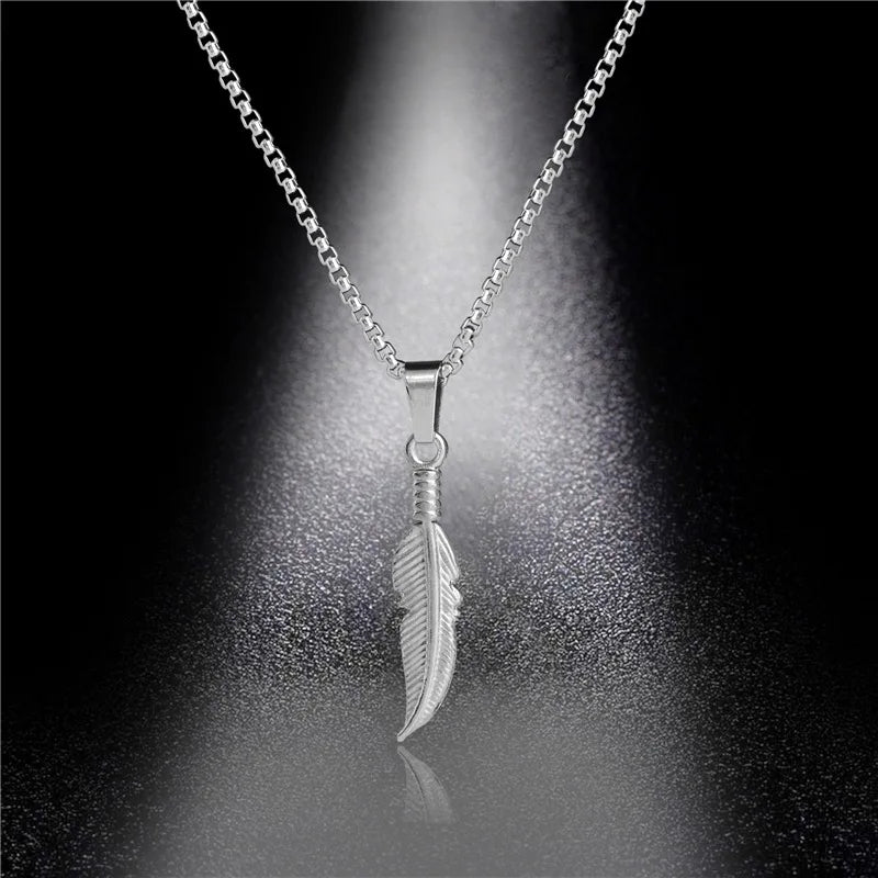 FBA Stainless Steel Feather Hip Hop Pendant Necklace | Men's Chain Jewelry
