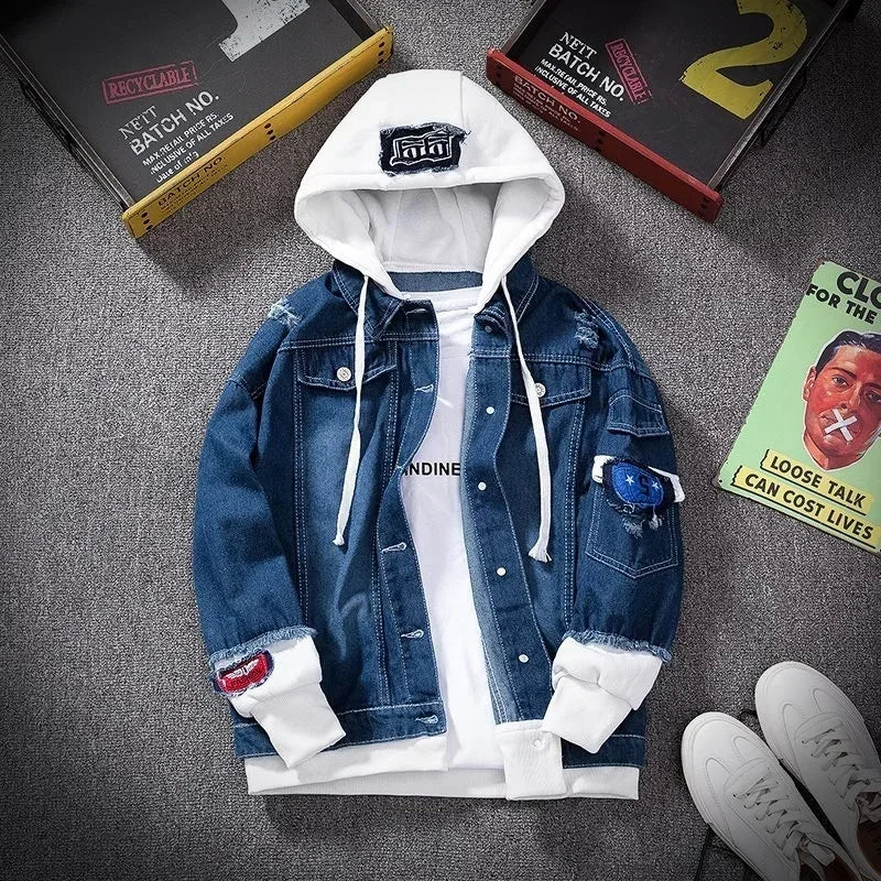 Men's Hooded Denim Jacket – Hip Hop Streetwear | Slim & Loose Fit | S–XXXL | FBA Vibes