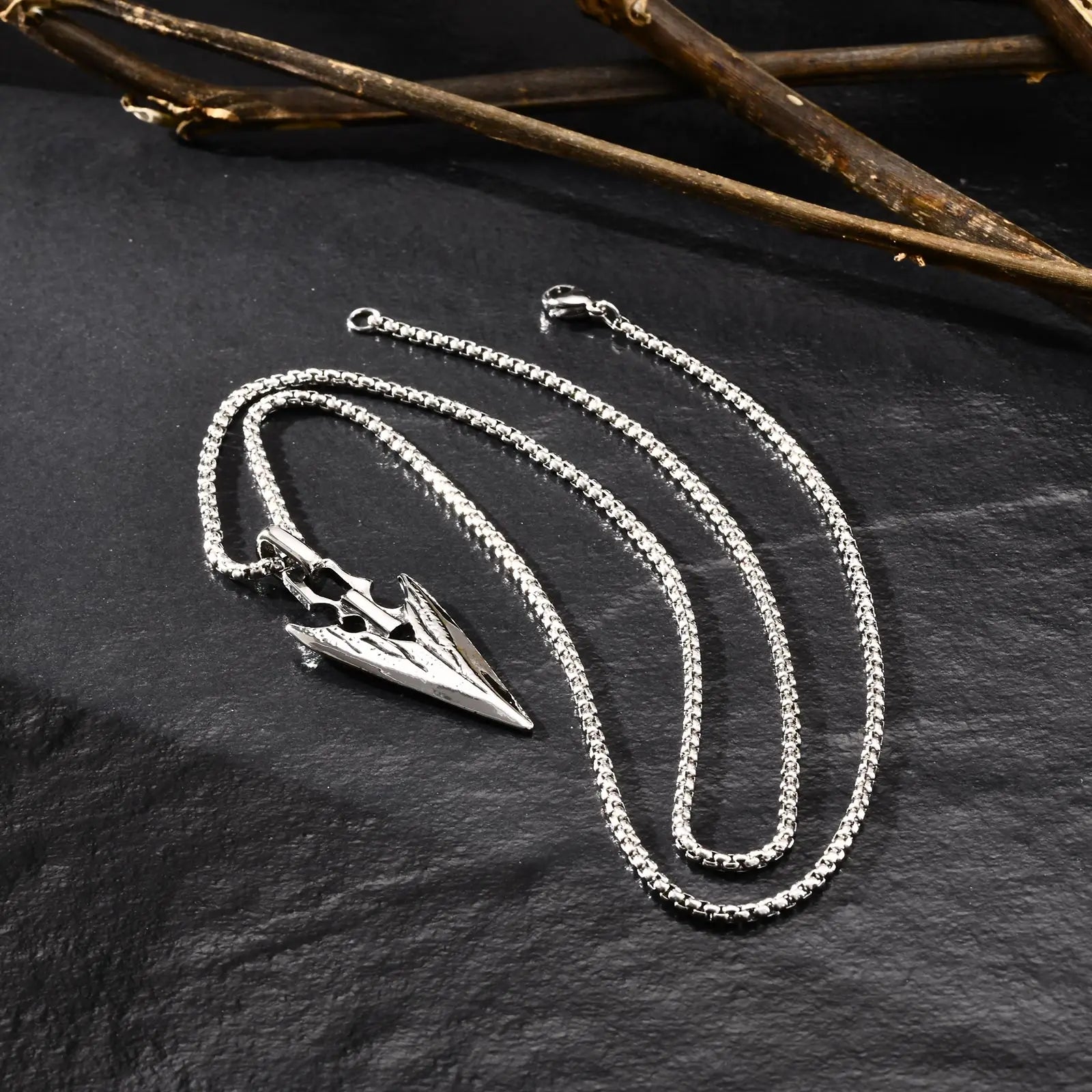 FBA Spear Point Arrowhead Necklace for Men | Stainless Steel Punk Jewelry