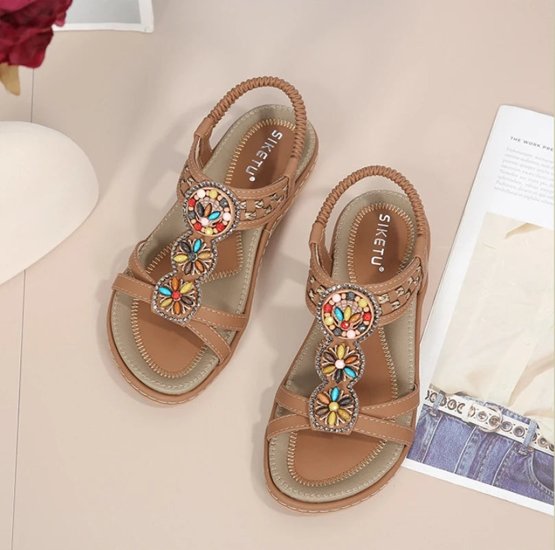 FBA Women's Soft Sole Bohemian Beach Sandals | Flat Bottom Fashion Shoes