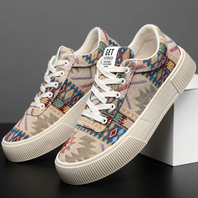 FBA Men's Retro Jacquard Low Top Trendy Shoes | National Style Korean Edition