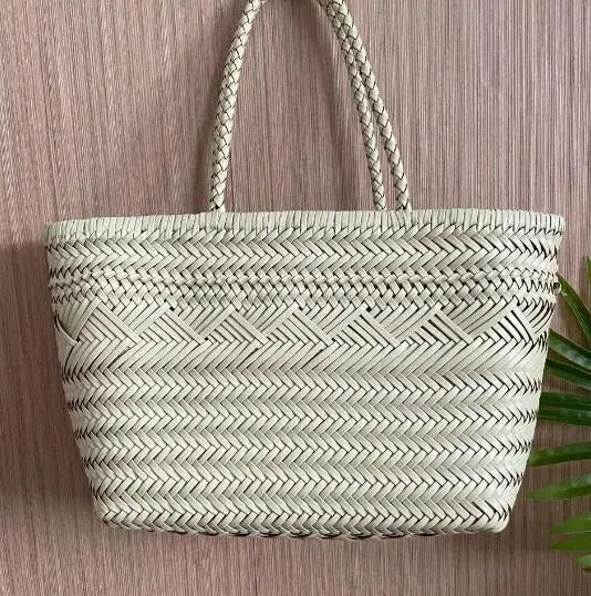 Vintage Hobo Manual Woven Genuine Leather Tote Bag – Hollow-Out Basket Shopping Bag for Women